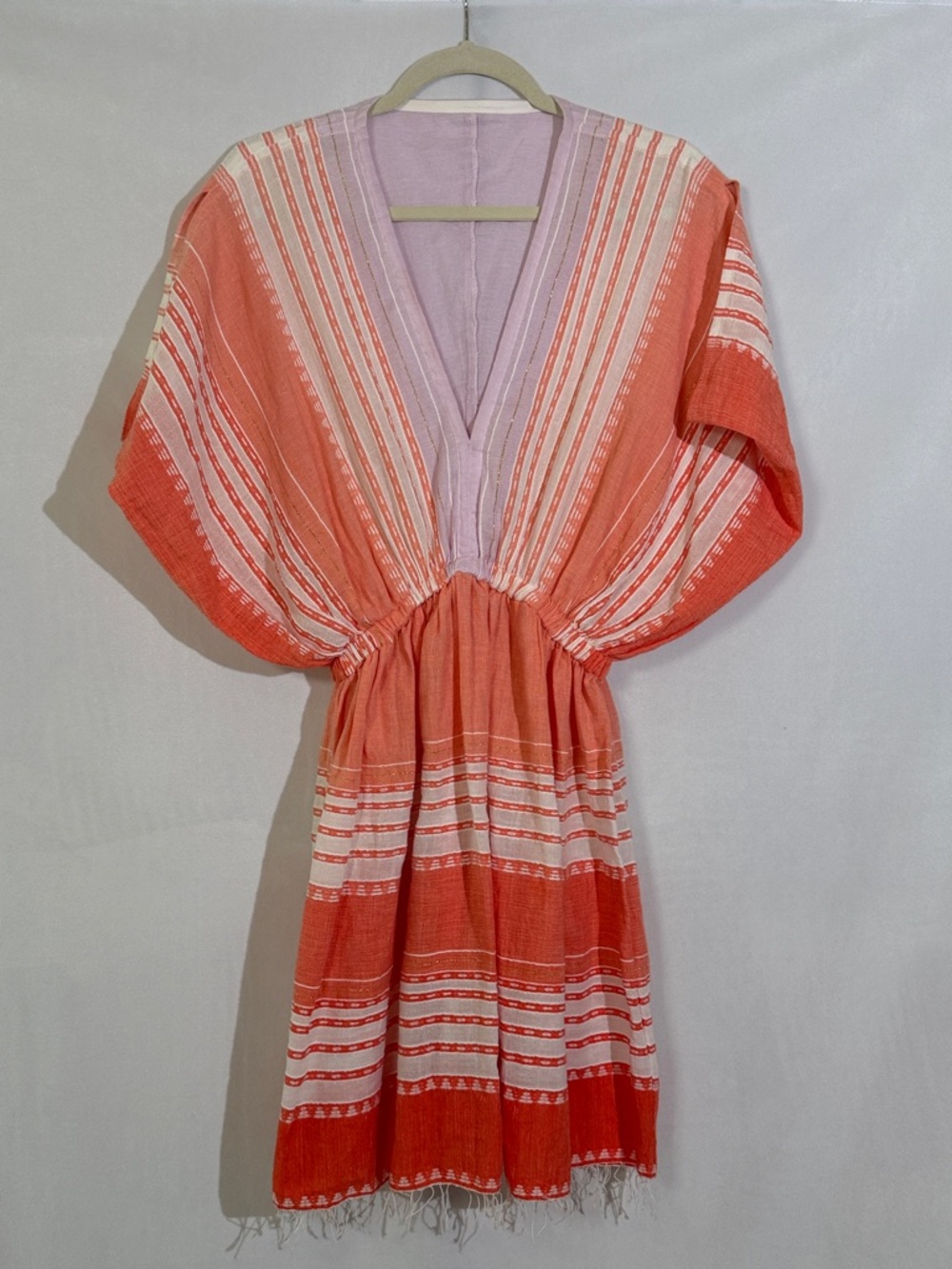 lemlem Esham Dress Coverup Size M Deep V Neckline Elastic Waist